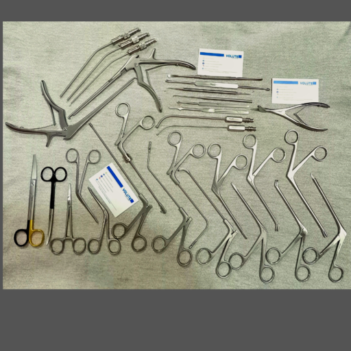 A specialized FESS (Functional Endoscopic Sinus Surgery) instruments set, designed for precision and efficacy in sinus procedures, neatly arranged and ready for use.